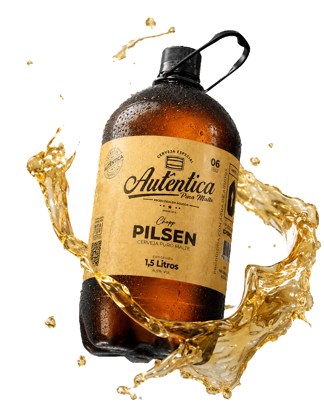 Garrafa de Chopp Pilsen Autêntica 1,5L com splash dourado