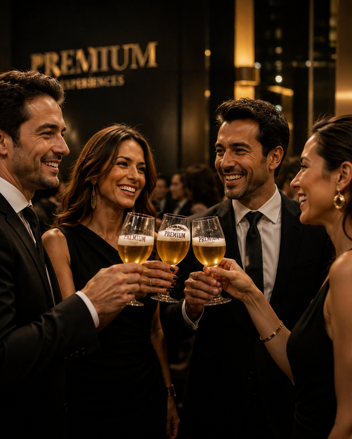 Brinde em evento corporativo com cerveja premium personalizada